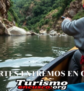 imágen de una persona practicando canotaje en un río de Cusco junto al nombre del artículo y el logo de la web en la parte de abajo.