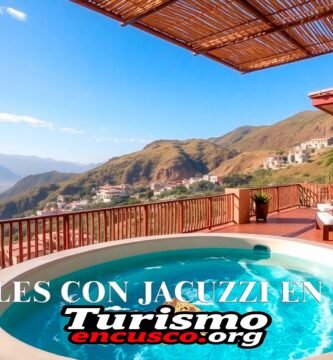 Imágen de un jacuzzi en el exterioir de un hotel de lujo con el nombre del artículo y el logo de la web en la parte de abajo.